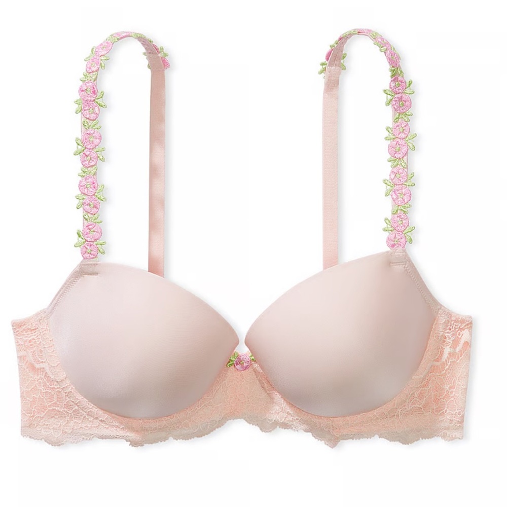 Victoria’s Secret 38DDD Light Pink Rose Petal Strap Dream Angels Demi Bra